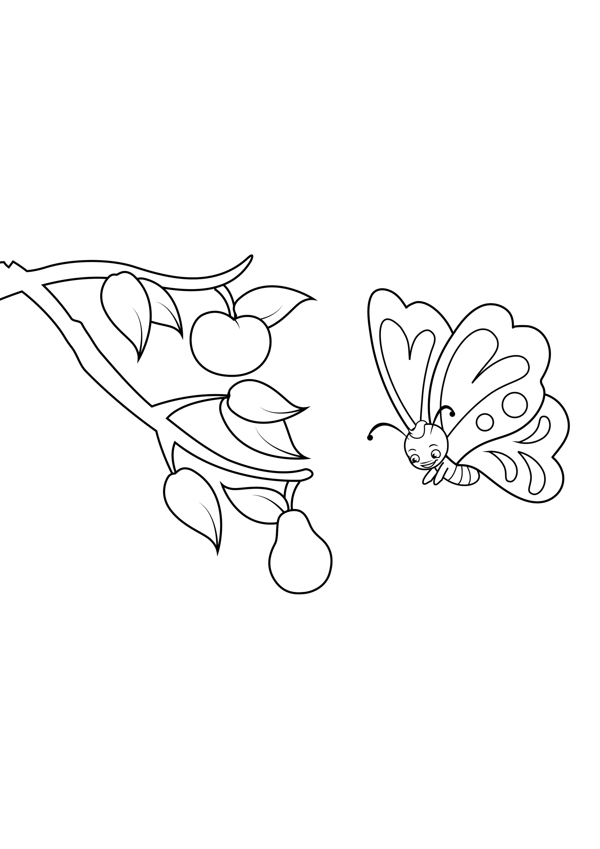 Cute Cartoon Butterfly and the Apple Tree