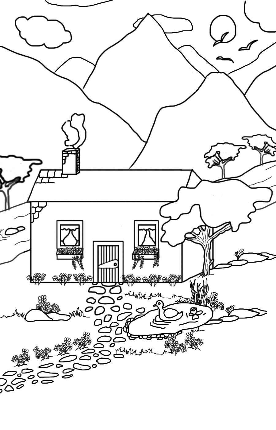 Cute Country Cottage Coloring Page