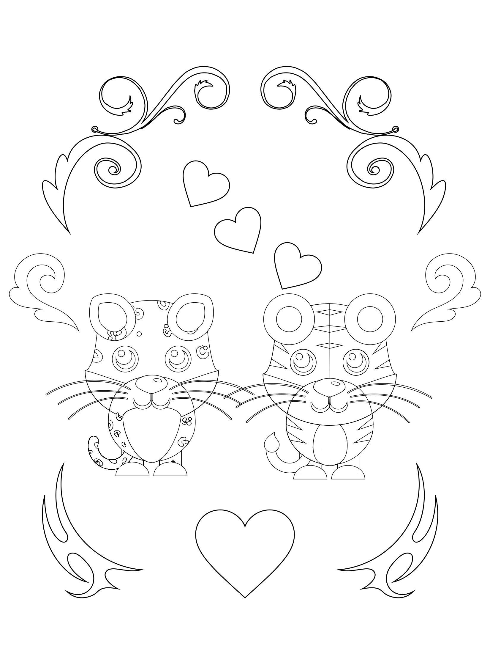 Cute kitties in love coloring page