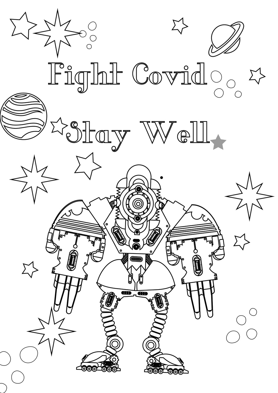 Deploy a Cyborg to Fight Covid Coloring Card