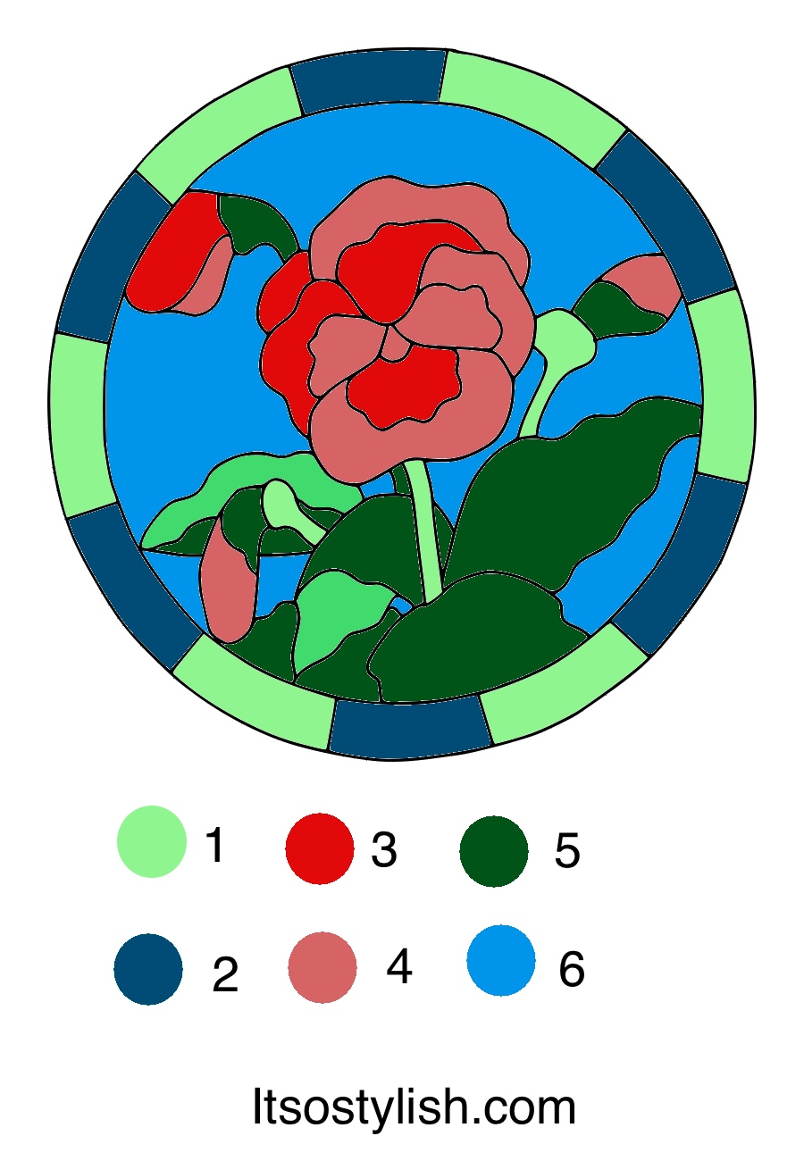 Easy color by numbers for kids. Flower mosaic 