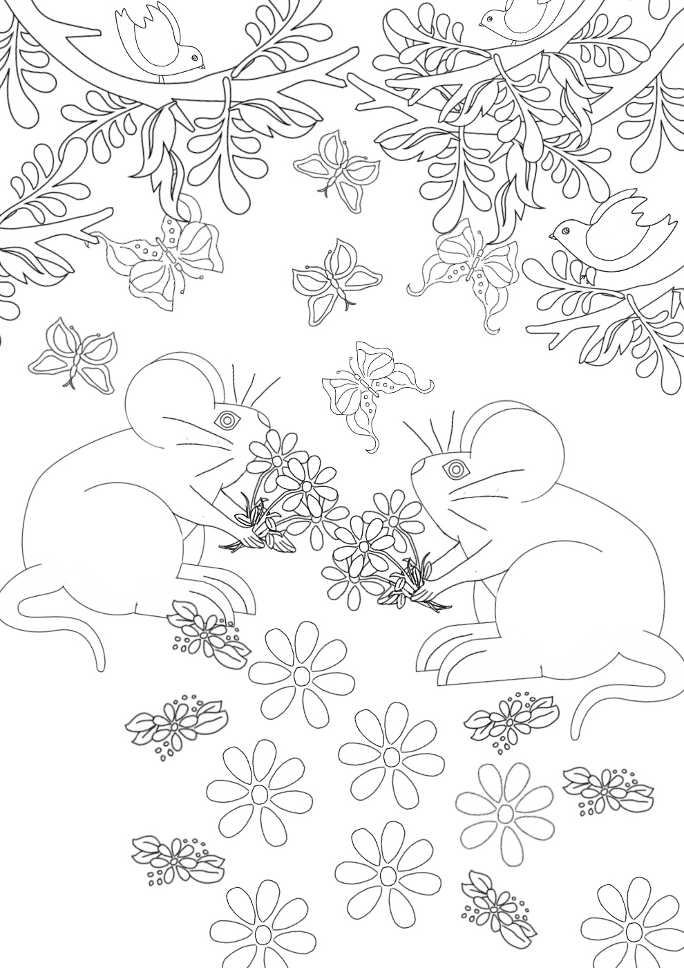 Field Mice in the Forest Coloring Page