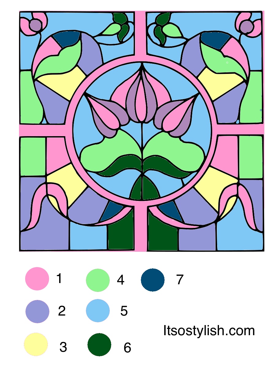 Floral mosaic color by numbers free printable page
