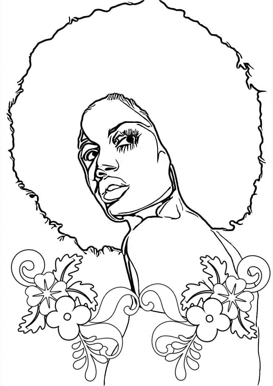 Glorious Afro, Beautiful Woman Coloring Page
