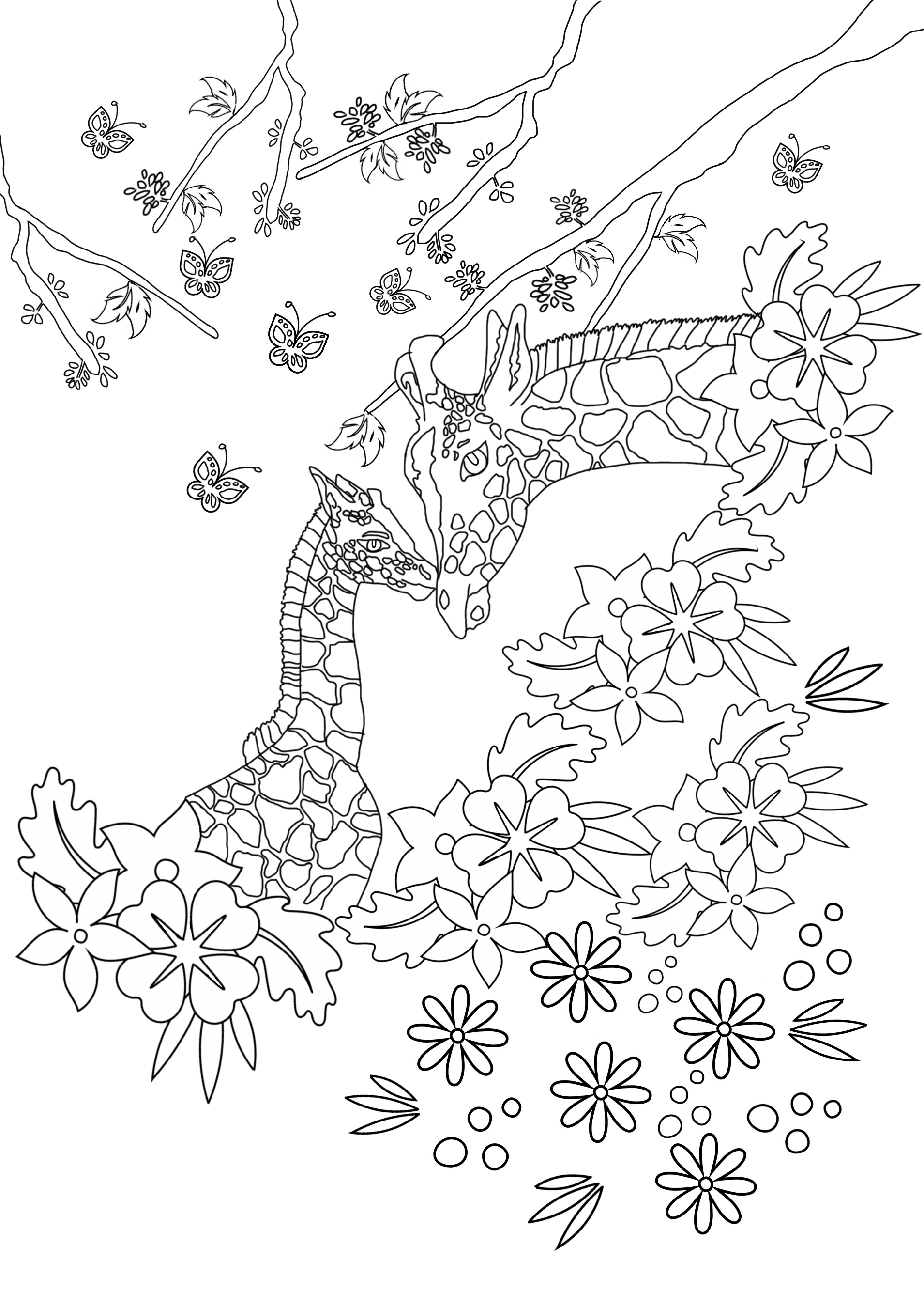 Mother and baby giraffe coloring sheet