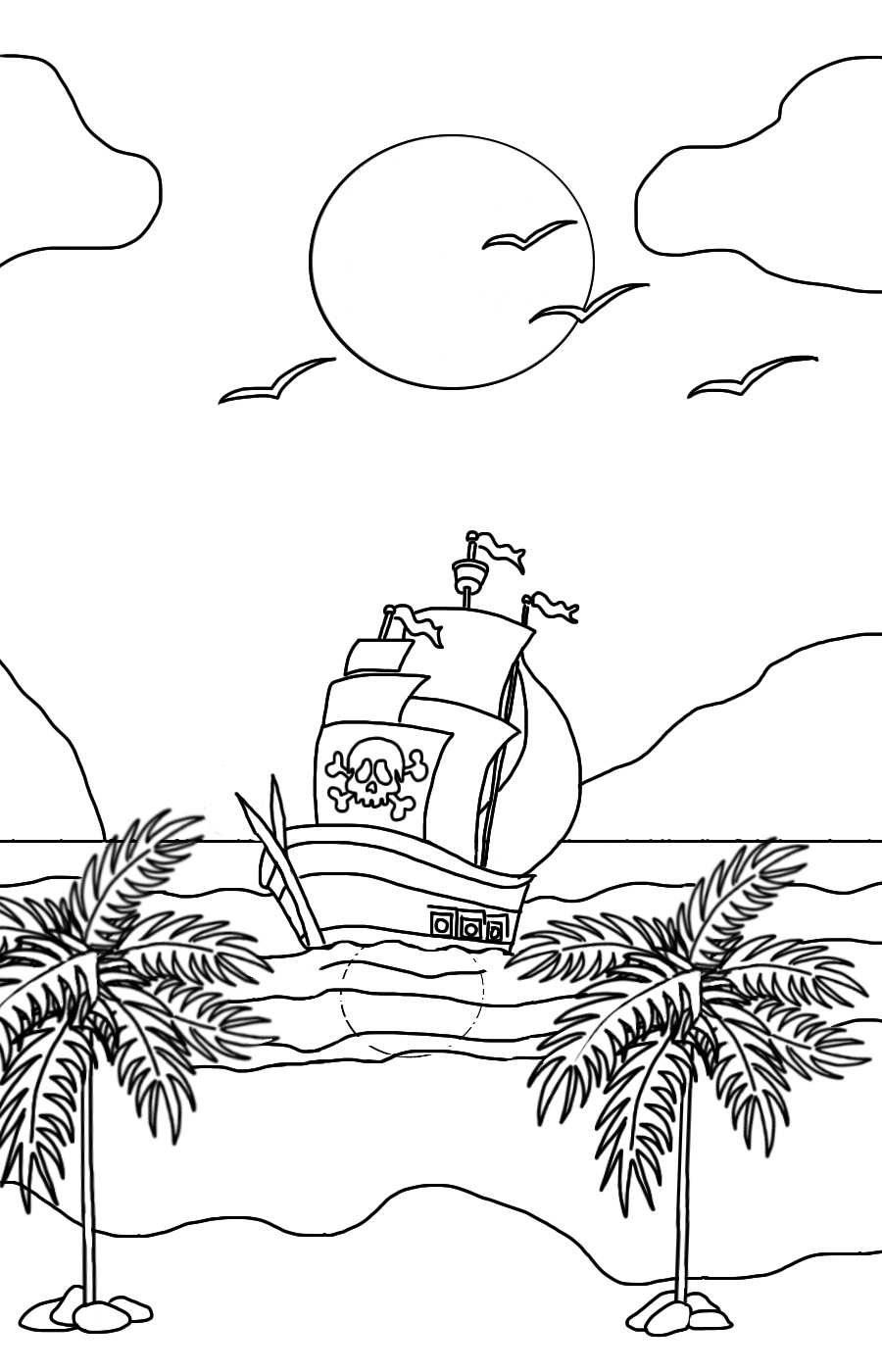 Pirate Ship at Sea Coloring Page