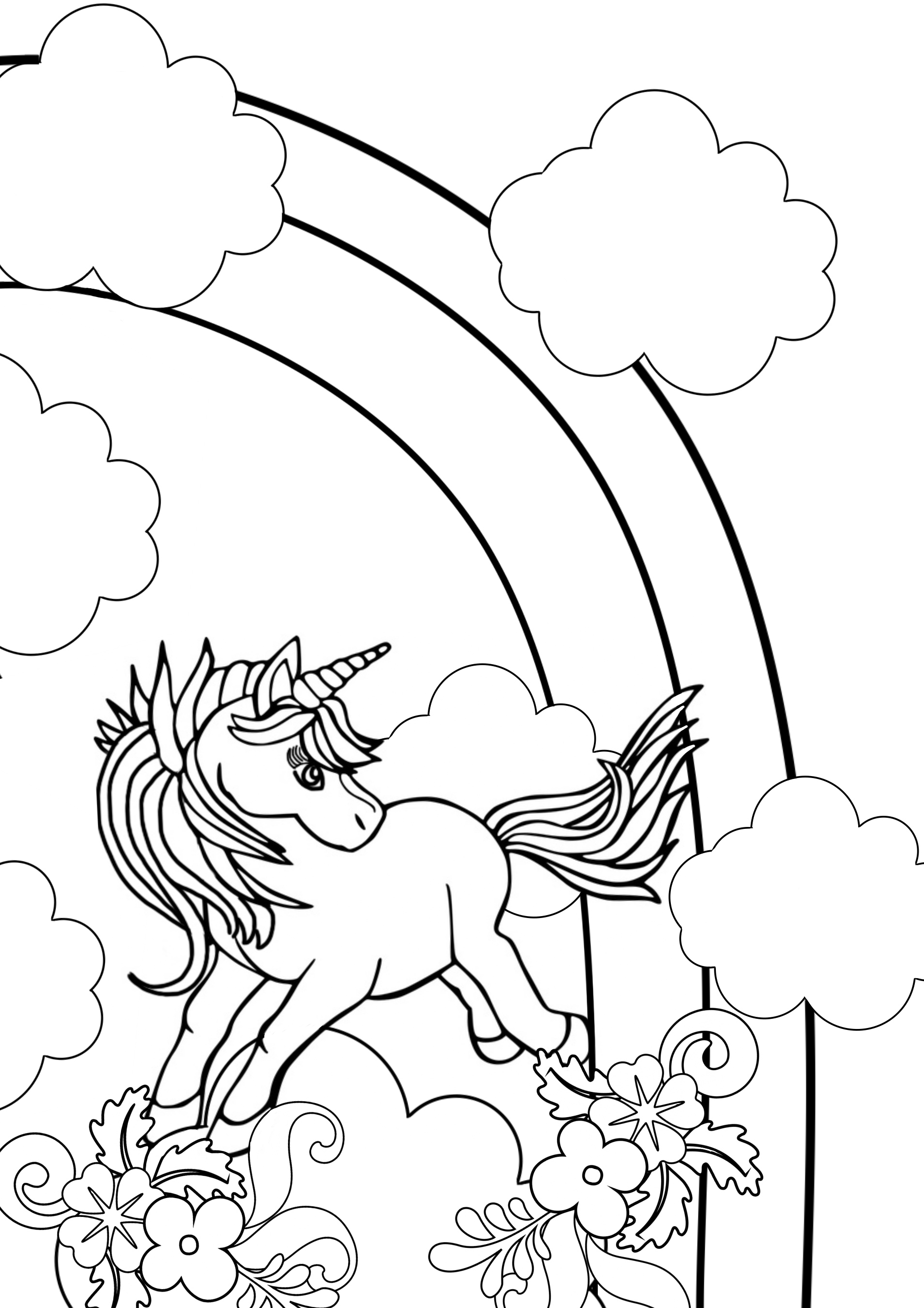 Rainbow unicorn coloring page