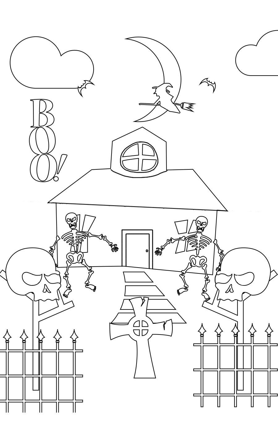 Skeleton and Zombie Coloring Page