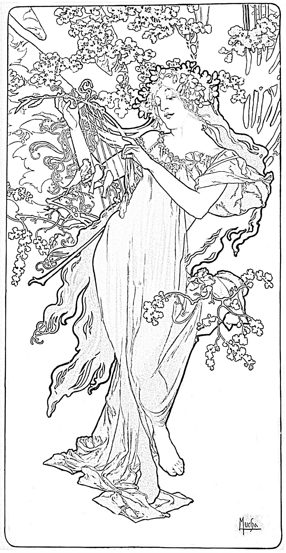 Spring Vintage Mucha coloring page