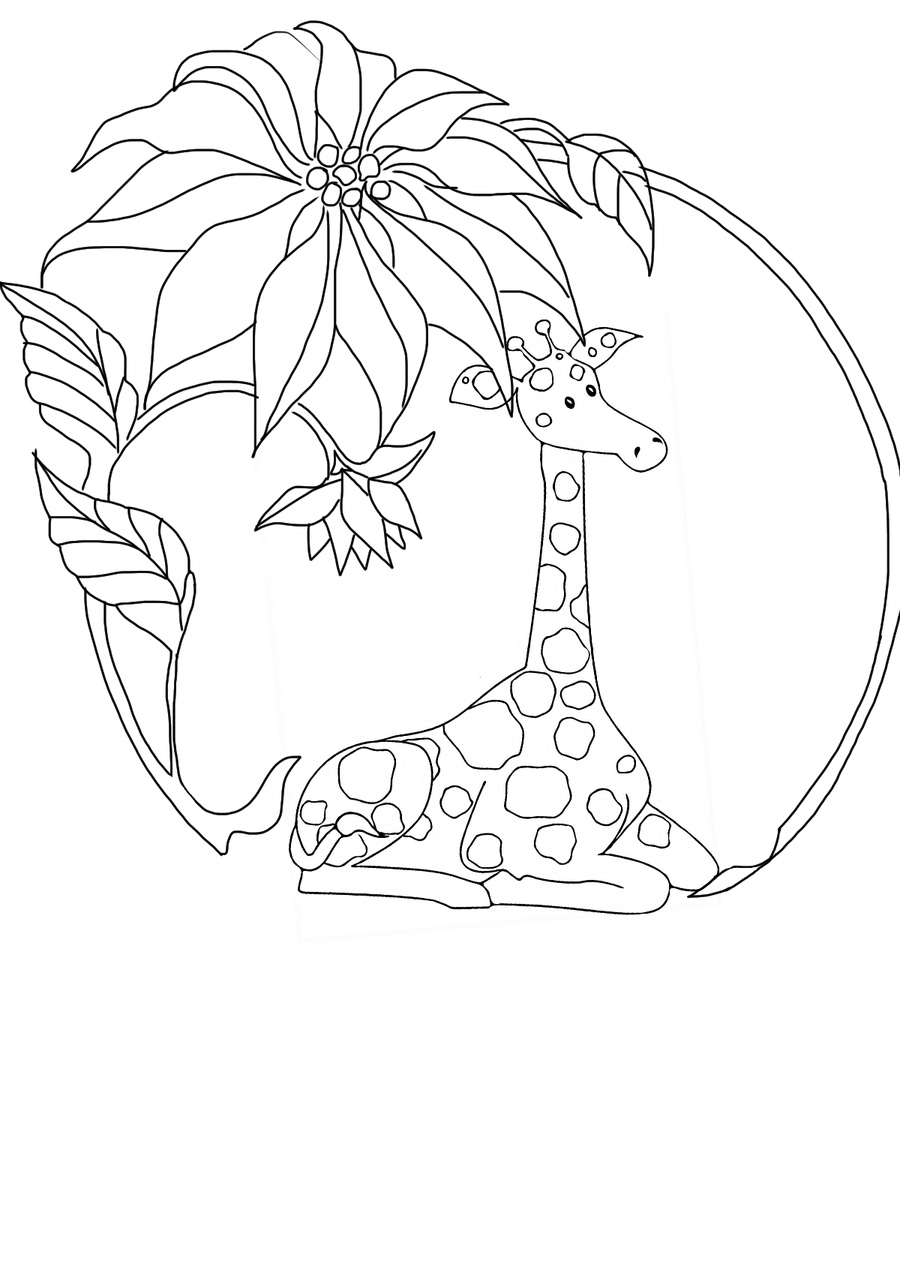 Tropical Giraffe Coloring Page