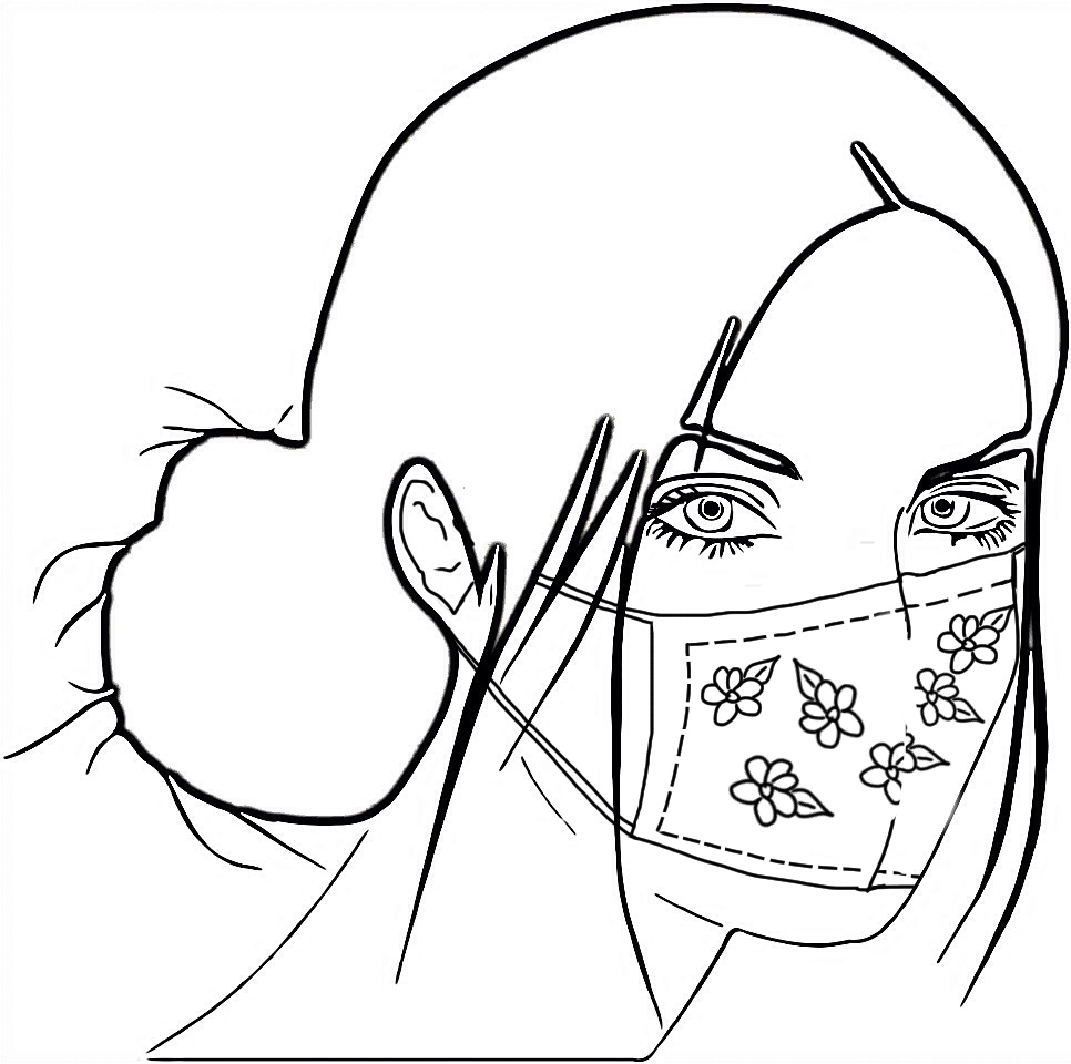Woman Wearing Covid Mask Coloring Page