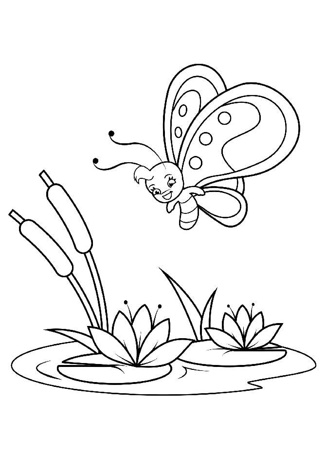 Butterfly Flying Over the River Coloring Sheet