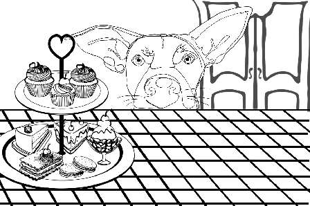 Cartoon dog and cake