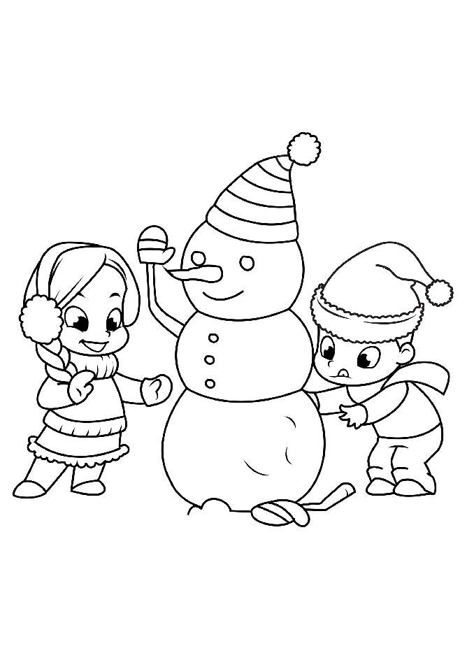 Children Building a Snowman at Christmas 