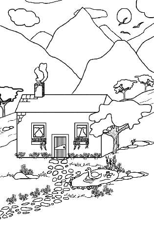 Cute Country Cottage Coloring Page