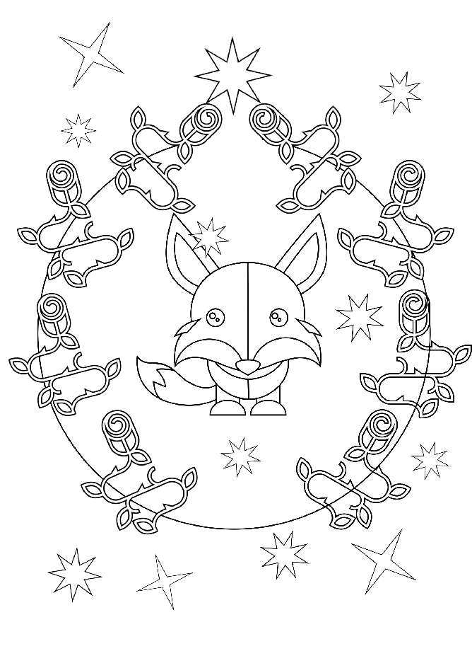 Cute fox in the roses coloring sheet
