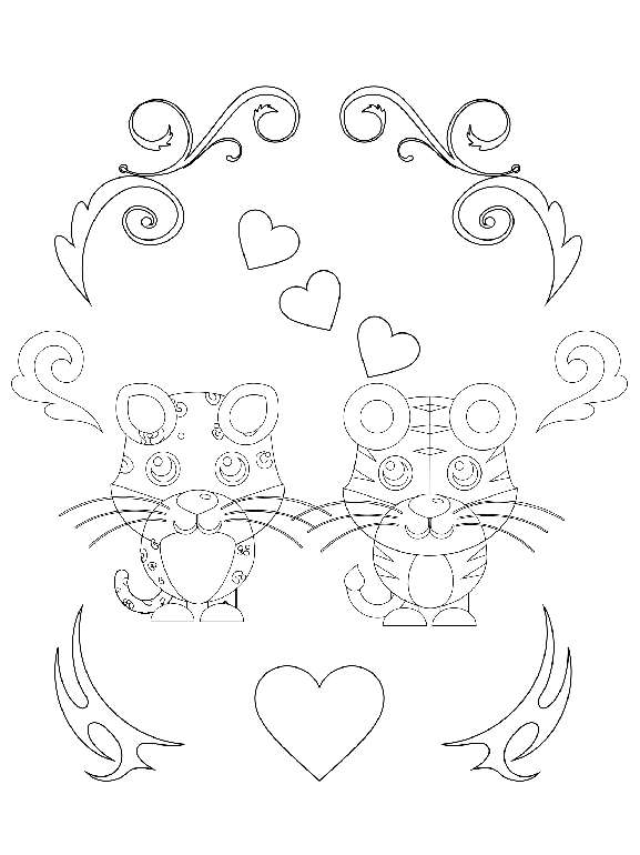 Cute kitties in love coloring page