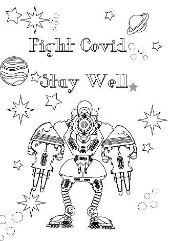 Deploy a Cyborg to Fight Covid Coloring Card