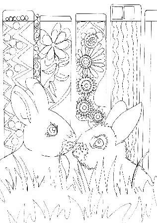 Easter bunnies kissing coloring page