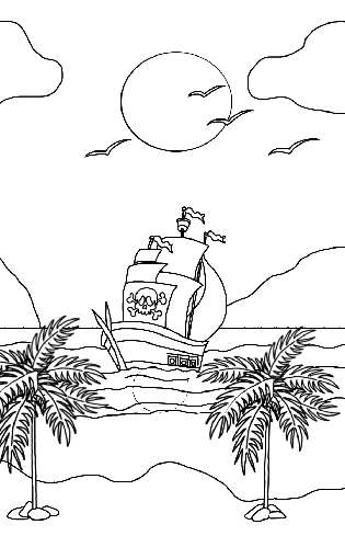 Pirate Ship at Sea Coloring Page