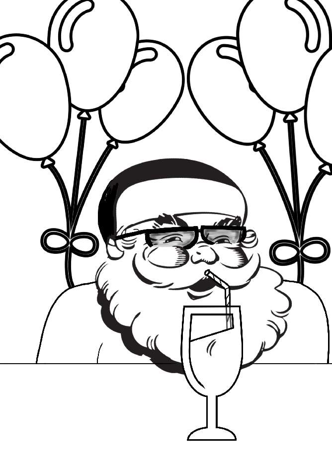Santa wearing sunglasses coloring page