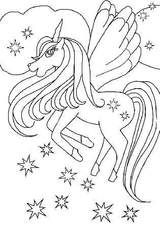 Star Spangled Flying Unicorn Coloring Printable 