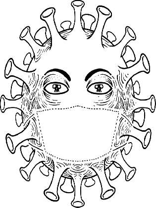 The Coronavirus wearing a mask coloring page