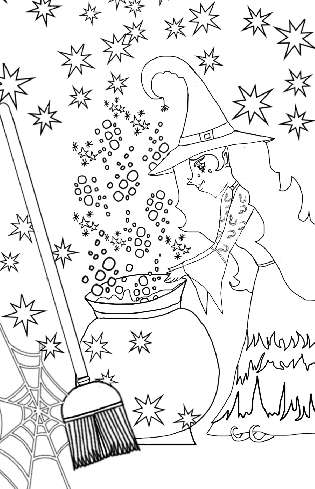 Witch Casting a Spell Coloring Page