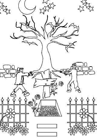 Zombies in the Graveyard Coloring Printable 