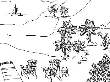 Beach chairs at the shore coloring page
