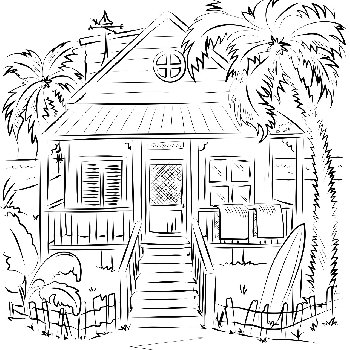 Beach house coloring page