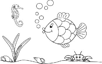 Coloring Page of a Fish and Seahorse