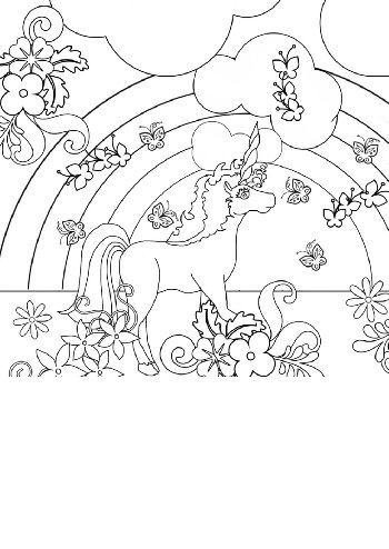 Lovely Rainbow Unicorn Coloring Page