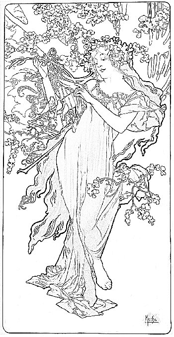 Spring Vintage Mucha coloring page