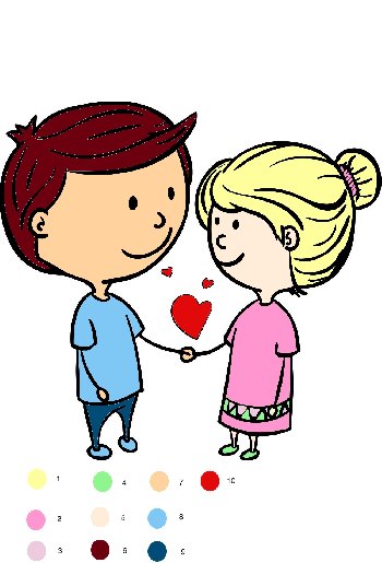 Sweet Young Love, Valentine Color by Number PDF for kids