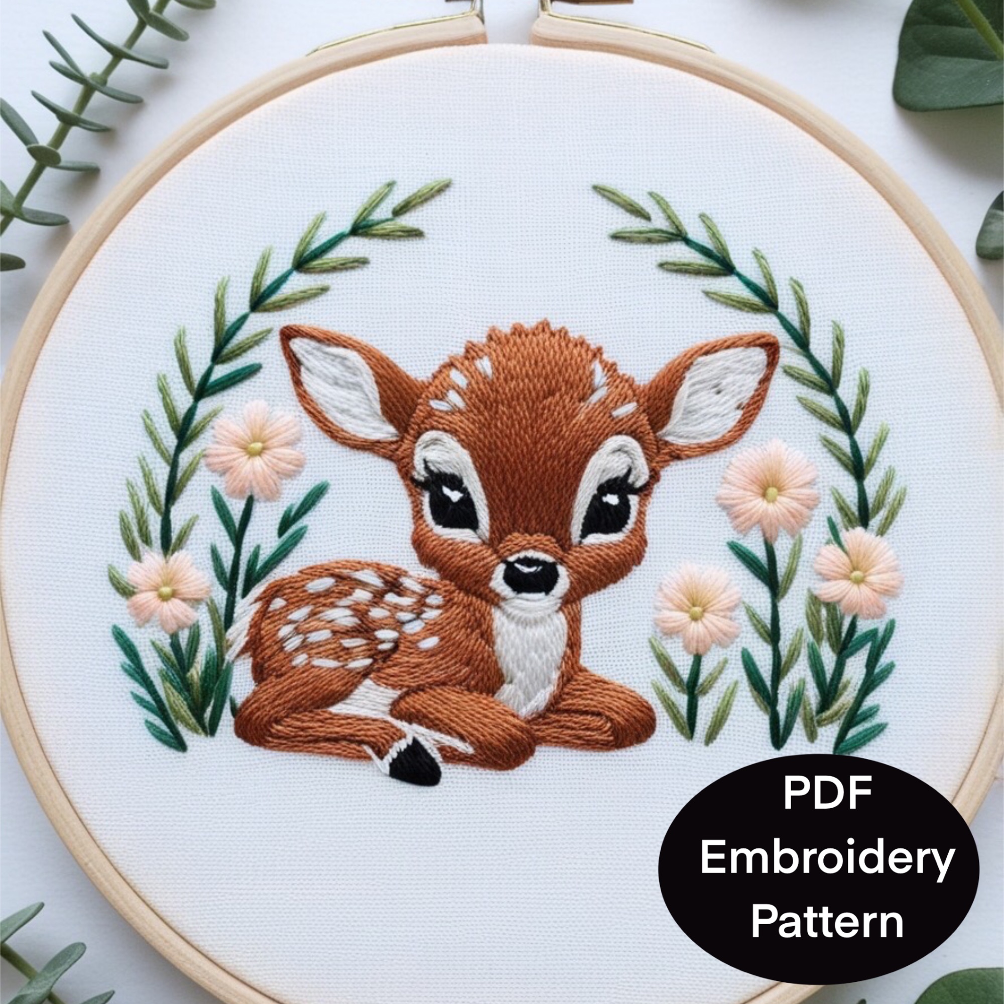 Doe Amid Flowers Free Embroidery Pattern